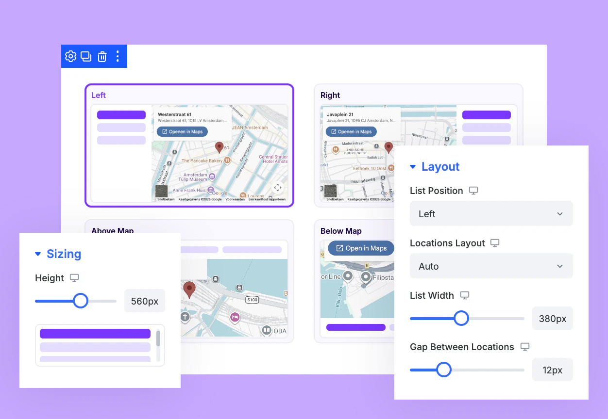 Advanced Divi Map Module Location List Beside, Above, and Below the Map