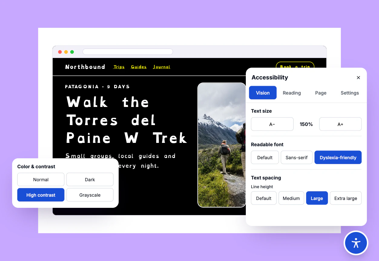 re File Name: divi-accessibility-toolbar-vision Alt Text: Divi Accessibility Toolbar Text Size, Dyslexia Font, and High Contrast Options