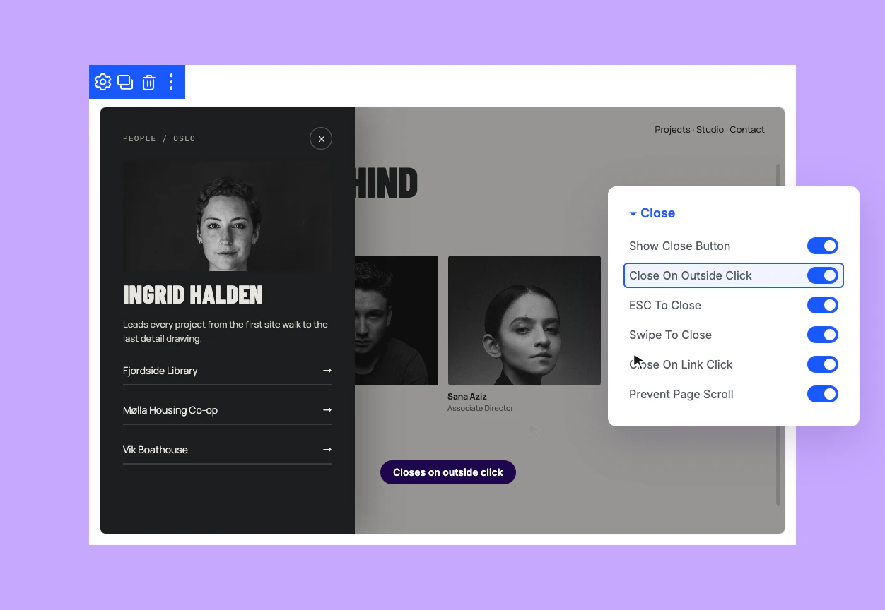 Divi Off Canvas Module Close Button, Outside Click, Esc, and Swipe Settings